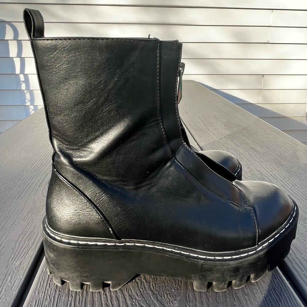 Zara Ankle Lug Sole Chunky Platform Front Zip Boots sz 38 - Picture 4 of 14